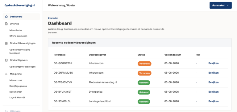 Opdrachtbevestiging.nl - Softwaretool om jouw afspraken snel een eenvoudig vast te leggen.